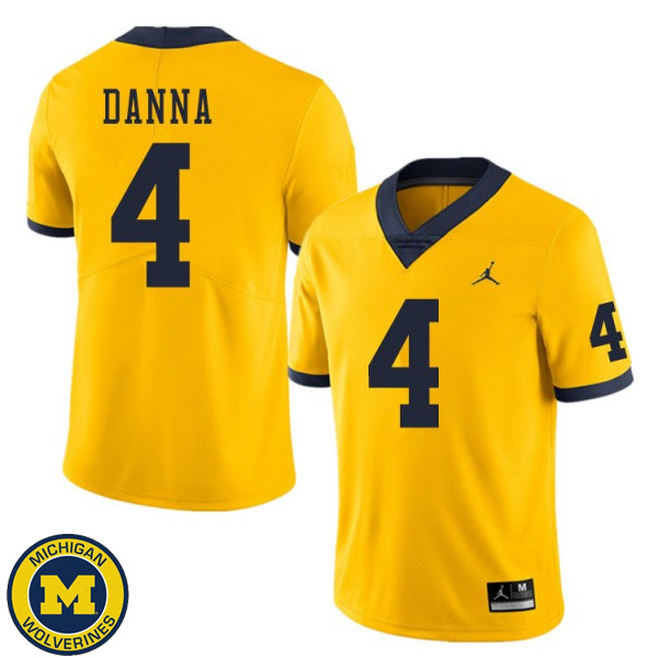 Mens Michigan Wolverines #4 Michael Danna Yellow Fashion Football Jersey